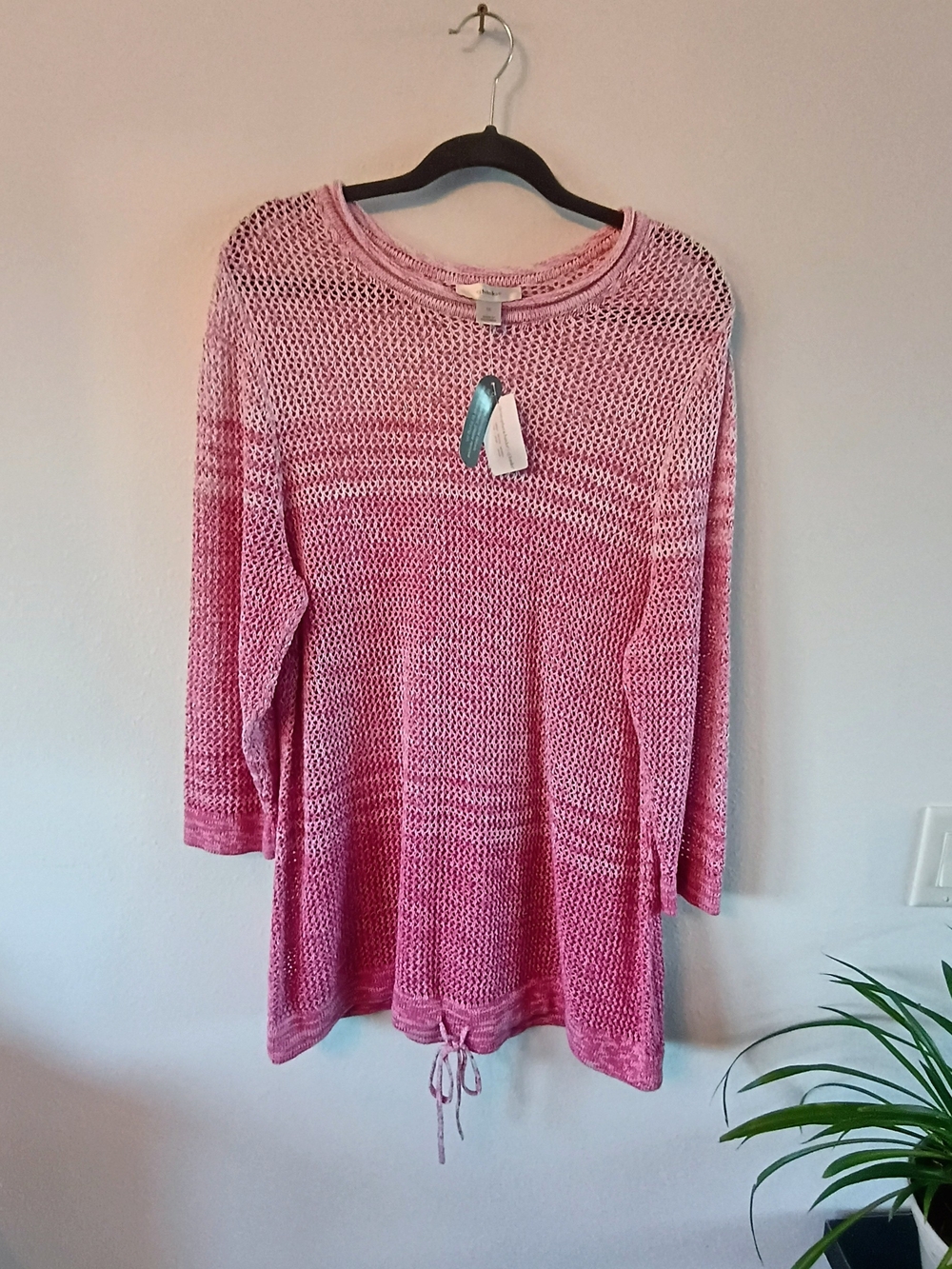 C.J. Banks 1X Pink Marled Open Knit Sweater Side Tie Lightweight NWT 16/18W